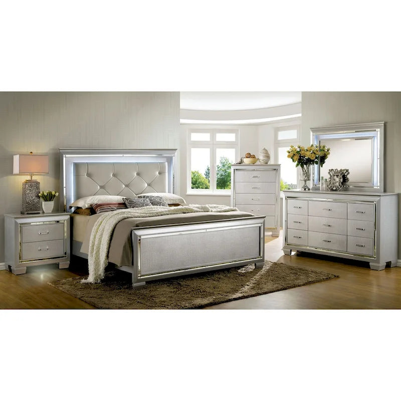 Cassettiera e Specchio 2 pezzi con 9 cassetti in Legno Contemporaneo Ruff Crocodile di Furniture of America
