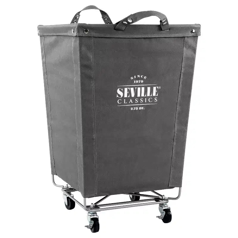 Seville Classics Commercial Heavy Duty Laundry Hamper Canvas Gray: Portable Clothes Hamper with Wheels & Built-In Handles