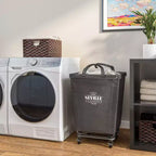 Seville Classics Commercial Heavy Duty Laundry Hamper Canvas Gray: Portable Clothes Hamper with Wheels & Built-In Handles