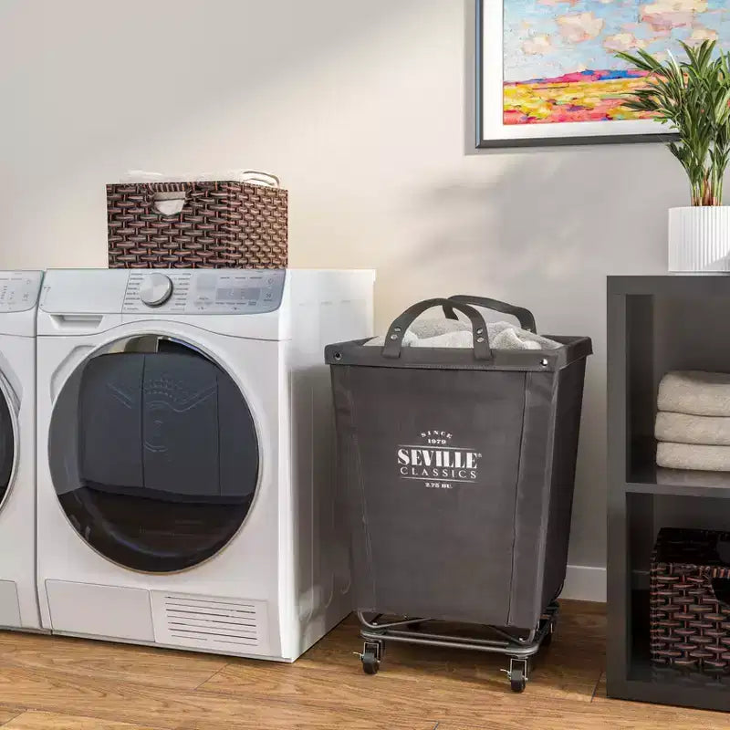 Seville Classics Commercial Heavy Duty Laundry Hamper Canvas Gray: Portable Clothes Hamper with Wheels & Built-In Handles