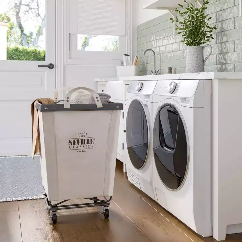 Seville Classics Commercial Heavy Duty Laundry Hamper Canvas Gray: Portable Clothes Hamper with Wheels & Built-In Handles