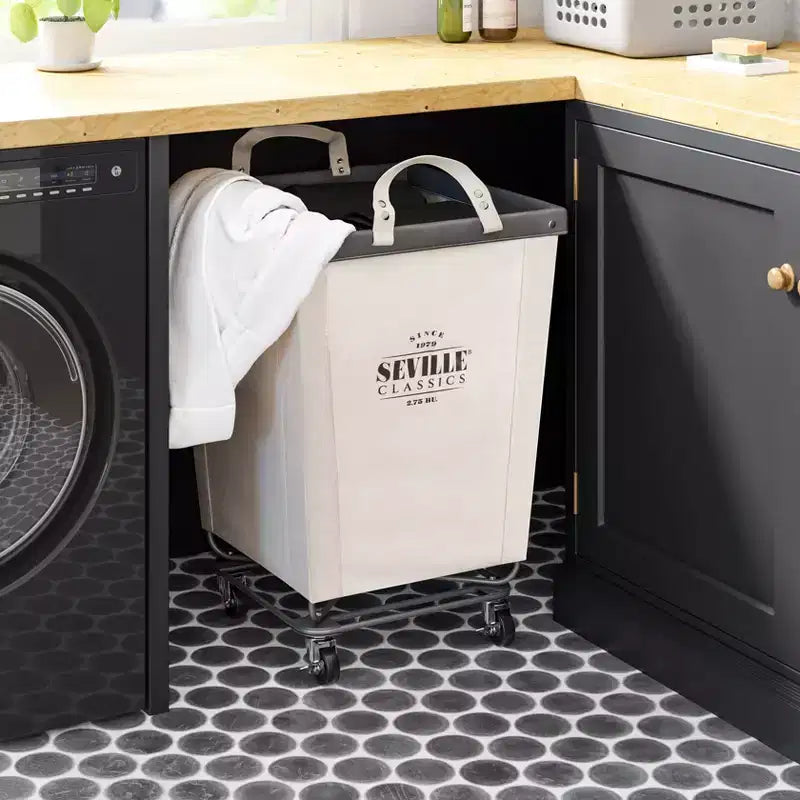Seville Classics Commercial Heavy Duty Laundry Hamper Canvas Gray: Portable Clothes Hamper with Wheels & Built-In Handles