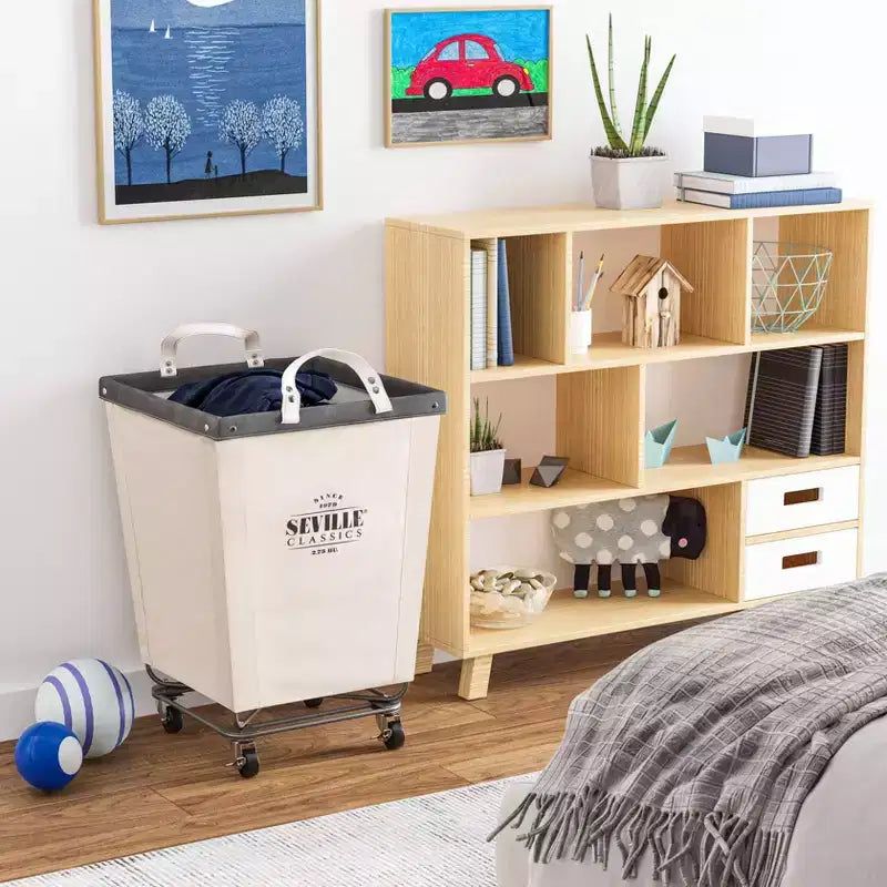 Seville Classics Commercial Heavy Duty Laundry Hamper Canvas Gray: Portable Clothes Hamper with Wheels & Built-In Handles