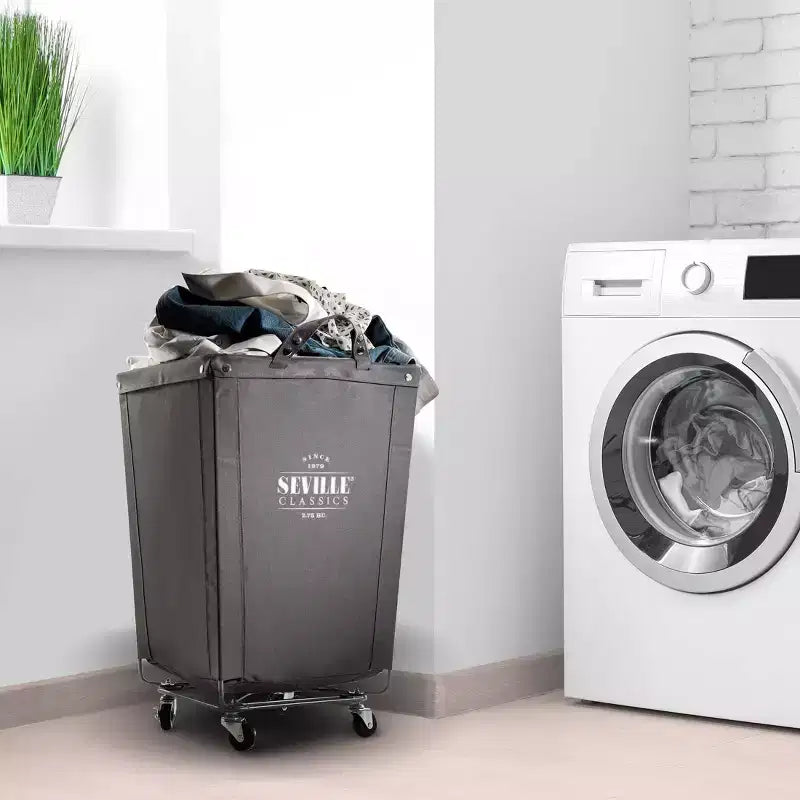 Seville Classics Commercial Heavy Duty Laundry Hamper Canvas Gray: Portable Clothes Hamper with Wheels & Built-In Handles