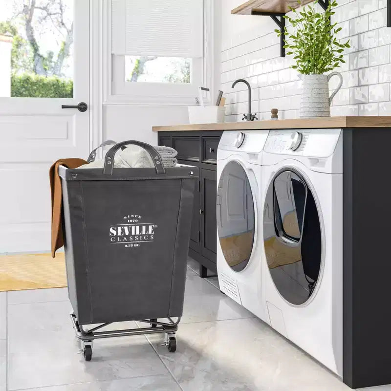 Seville Classics Commercial Heavy Duty Laundry Hamper Canvas Gray: Portable Clothes Hamper with Wheels & Built-In Handles