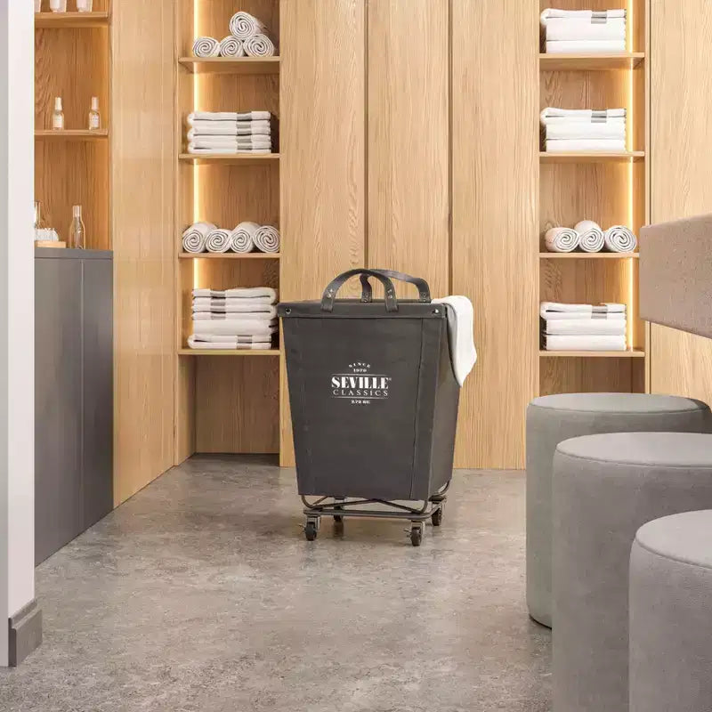 Seville Classics Commercial Heavy Duty Laundry Hamper Canvas Gray: Portable Clothes Hamper with Wheels & Built-In Handles
