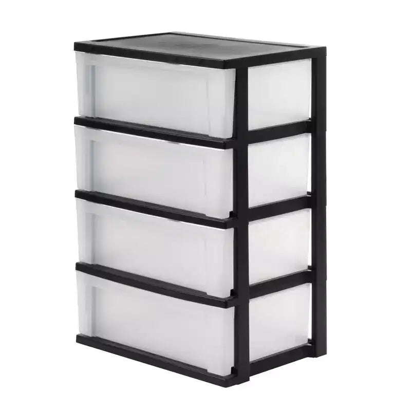 IRIS 4 Drawer Wide Plastic Storage Drawer Chest Black