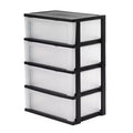 IRIS 4 Drawer Wide Plastic Storage Drawer Chest Black