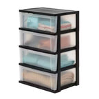 IRIS 4 Drawer Wide Plastic Storage Drawer Chest Black