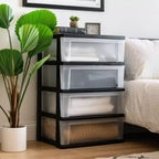IRIS 4 Drawer Wide Plastic Storage Drawer Chest Black