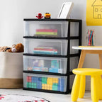 IRIS 4 Drawer Wide Plastic Storage Drawer Chest Black