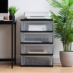 IRIS 4 Drawer Wide Plastic Storage Drawer Chest Black