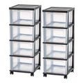 IRIS 4 Drawer Narrow Plastic Storage Drawer Cart Black 2pc