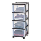 IRIS 4 Drawer Narrow Plastic Storage Drawer Cart Black 2pc