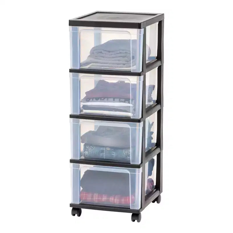 IRIS 4 Drawer Narrow Plastic Storage Drawer Cart Black 2pc