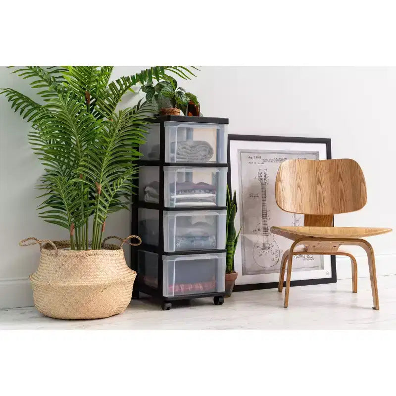 IRIS 4 Drawer Narrow Plastic Storage Drawer Cart Black 2pc