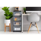IRIS 4 Drawer Narrow Plastic Storage Drawer Cart Black 2pc