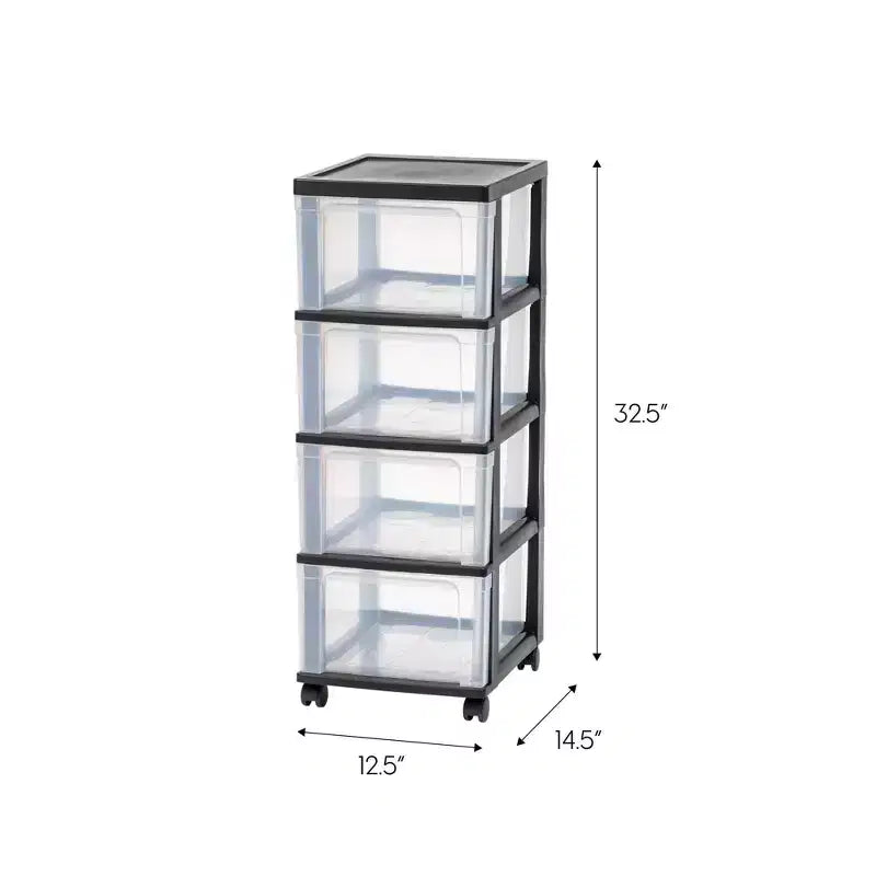IRIS 4 Drawer Narrow Plastic Storage Drawer Cart Black 2pc