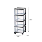 IRIS 4 Drawer Narrow Plastic Storage Drawer Cart Black 2pc