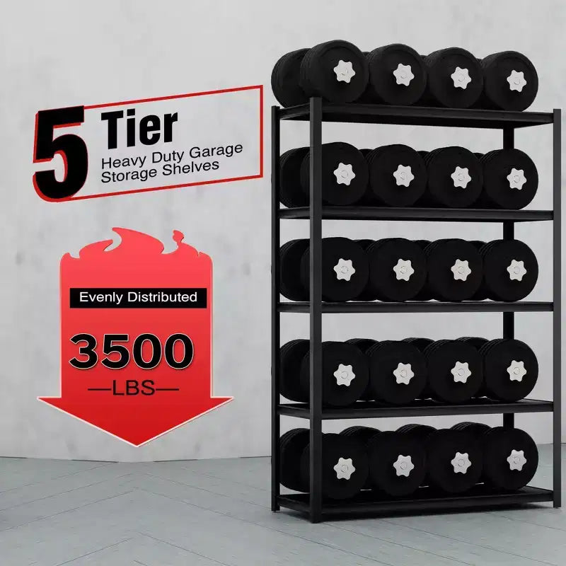 Shuntong 48"x18"x72" Metal Shelving 5-Tier with Concealed Post Laminated Boards Black Textured Finish