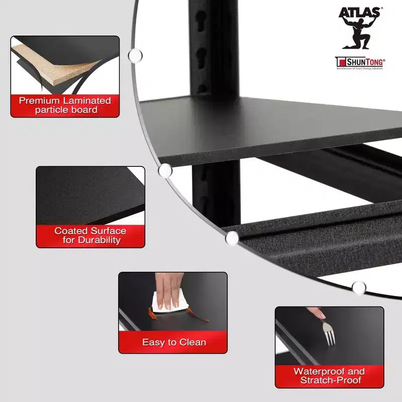 Shuntong 48"x18"x72" Metal Shelving 5-Tier with Concealed Post Laminated Boards Black Textured Finish