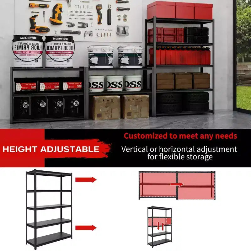 Shuntong 48"x18"x72" Metal Shelving 5-Tier with Concealed Post Laminated Boards Black Textured Finish