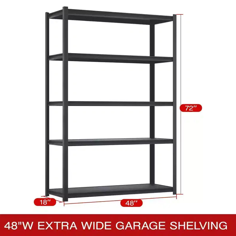 Shuntong 48"x18"x72" Metal Shelving 5-Tier with Concealed Post Laminated Boards Black Textured Finish
