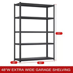 Shuntong 48"x18"x72" Metal Shelving 5-Tier with Concealed Post Laminated Boards Black Textured Finish