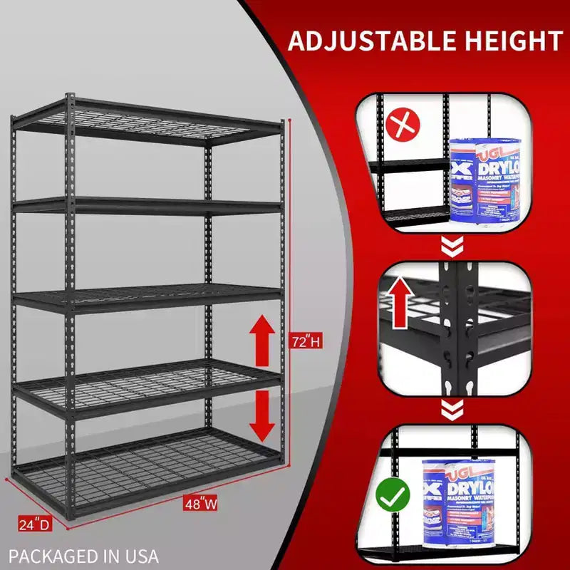 Scaffalatura in acciaio bulloni Atlas a 5 ripiani 48"x24"x72", carico 4000 libbre con pianale in rete metallica grigio scuro