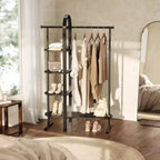 Umbra Bellwood Garment Rack Black: Eucalyptus Frame, Fixed Rod & Shelf, 65.74" Height, 121 lbs Capacity, Assembly Tools Included