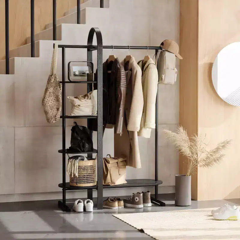 Umbra Bellwood Garment Rack Black: Eucalyptus Frame, Fixed Rod & Shelf, 65.74" Height, 121 lbs Capacity, Assembly Tools Included