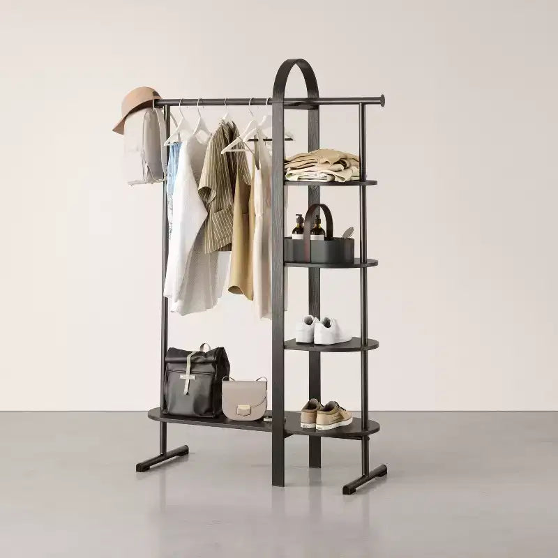 Umbra Bellwood Garment Rack Black: Eucalyptus Frame, Fixed Rod & Shelf, 65.74" Height, 121 lbs Capacity, Assembly Tools Included