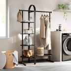 Umbra Bellwood Garment Rack Black: Eucalyptus Frame, Fixed Rod & Shelf, 65.74" Height, 121 lbs Capacity, Assembly Tools Included