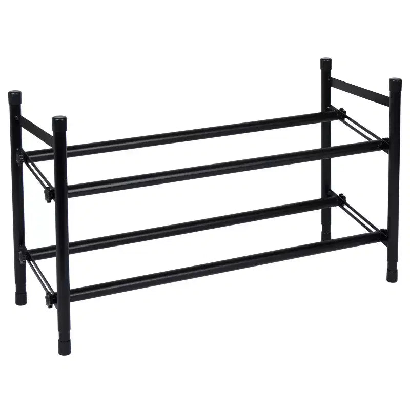 Organize It All 2 Tier Expandable, Stackable and Adjustable Shoe Rack Organizer Black: Iron Frame, Holds 12 Pairs, 46" Width
