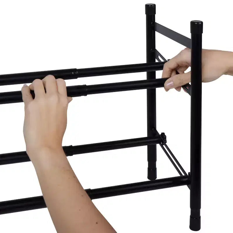 Organize It All 2 Tier Expandable, Stackable and Adjustable Shoe Rack Organizer Black: Iron Frame, Holds 12 Pairs, 46" Width