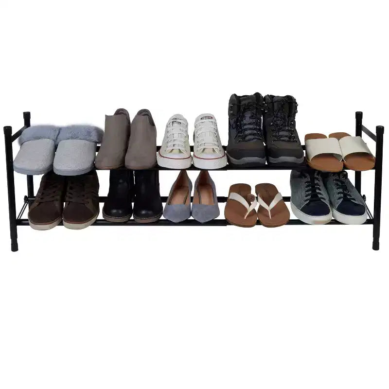 Organize It All 2 Tier Expandable, Stackable and Adjustable Shoe Rack Organizer Black: Iron Frame, Holds 12 Pairs, 46" Width