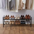 Organize It All 2 Tier Expandable, Stackable and Adjustable Shoe Rack Organizer Black: Iron Frame, Holds 12 Pairs, 46" Width