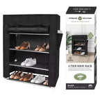 J&V TEXTILES 4 Tier Shoe Rack with Side Pocket Holds 24 Shoes Black