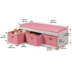 Badger Basket Kids' Storage Bench with Cushion and Three Bins White with Pink