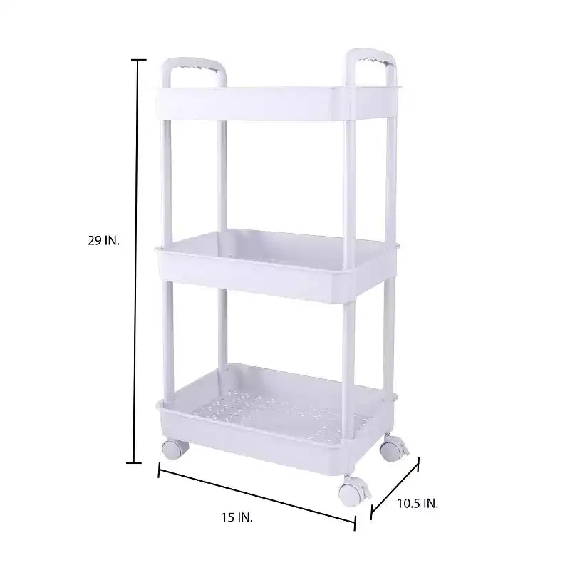 Organize It All 3 Tier Storage Rolling Utility Cart with Wheels White