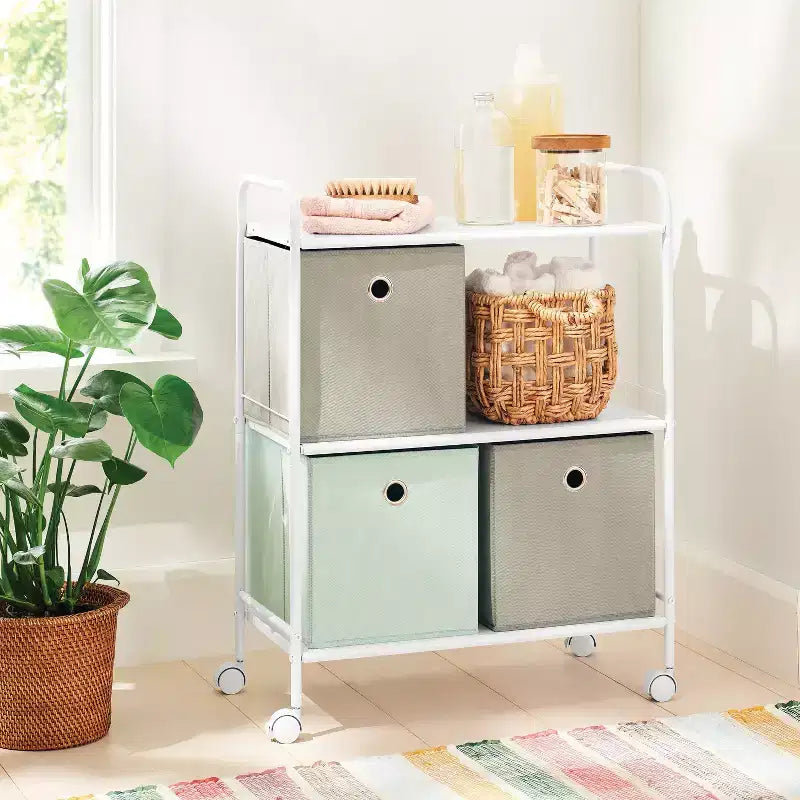 Carrello Contenitore in Metallo a 3 Ripiani Larghezza, Bianco - Brightroom™