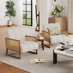 Poltroncine in Rattan, Sedia in Rattan Naturale Imbottita Poltrona in Lino Mid-Century Modern Side Chair per Soggiorno Camera da Letto