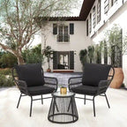 Set da Bistrot da Esterno in Rattan da 3 Pezzi, Set di Mobili da Giardino con Tavolo in Vetro e 2 Ampie Poltrone, Cuscini Inclusi