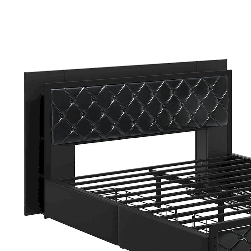 Moasis Letto Matrimoniale Queen Size con Struttura in PU e LED, Imbottito, con Piattaforma