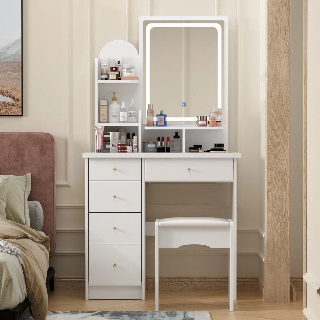 Tavolo da Trucco con Luci a LED, Specchio e Sgabello