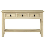 Tavolo Consolle Rustico in Pino Massiccio per Ingresso, Bianco Decapato / Marrone Antico / Grigio Decapato / Non Verniciato, 3 Cassetti