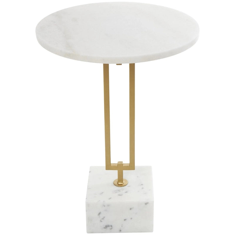 Tavolino d'appoggio/laterale Geometrico in marmo con base rettangolare in metallo dorato - Bianco - Roche River Decor