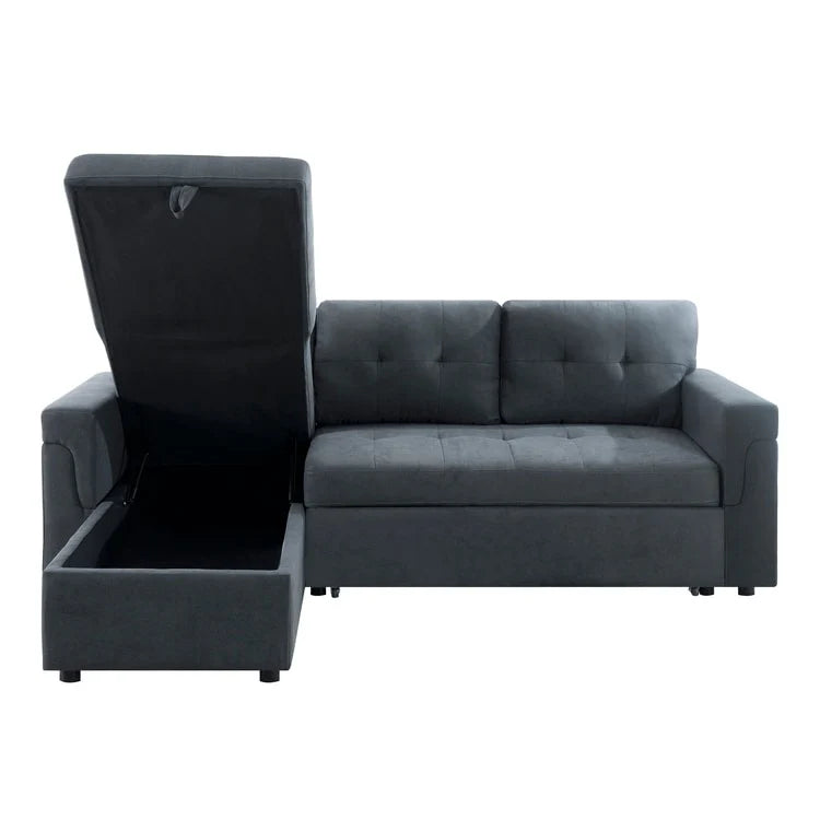Divano componibile convertibile reversibile con letto estraibile, chaise longue con contenitore nascosto e gambe durevoli