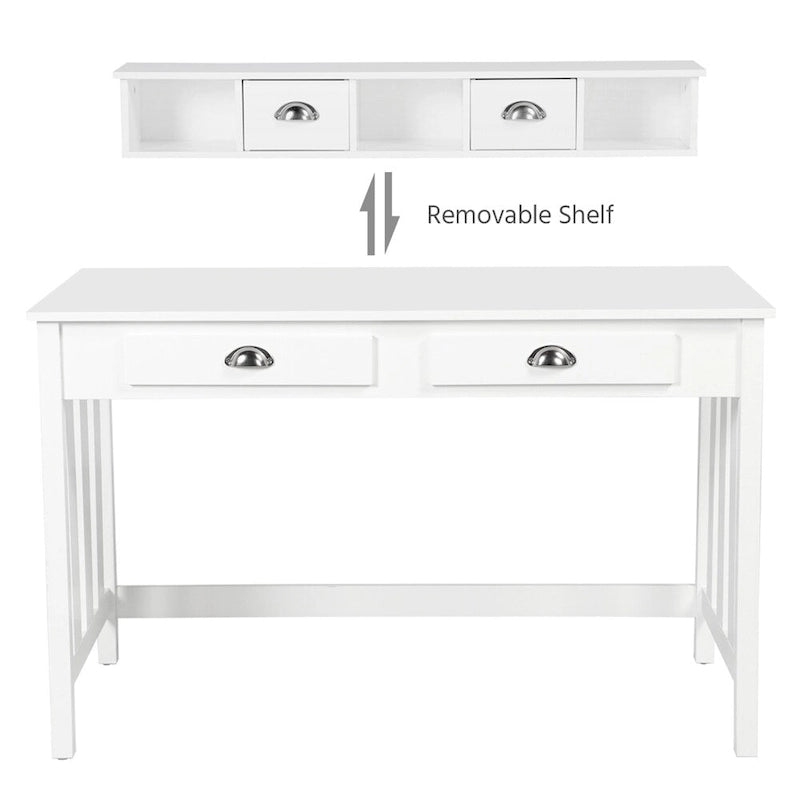 Yaheetech Writing Computer Desk, Modern Work Station with Removable Floating Organizer, 4 Drawers, Pine Wood Legs