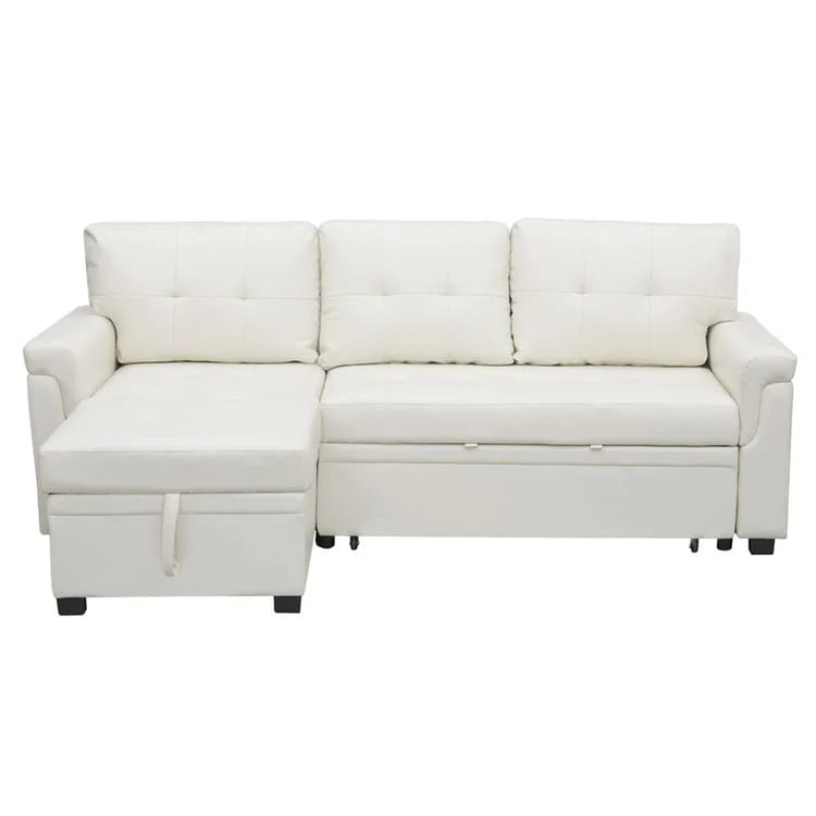 Divano componibile convertibile reversibile con letto estraibile, chaise longue con contenitore nascosto e gambe durevoli